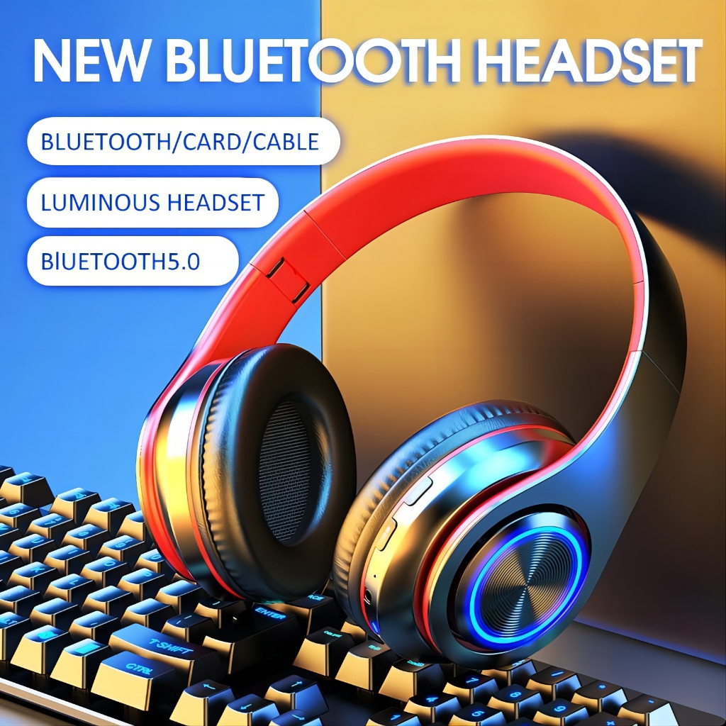 Headset bluetooth gaming wireless headphone bass 5.0 LED HiFi Stereo dengan Mikrofon