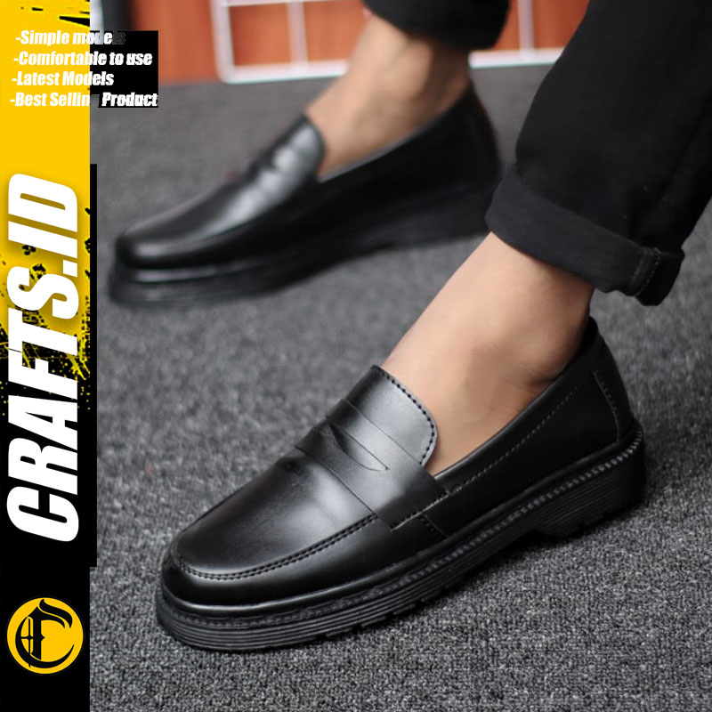 Sepatu Docmart Formal Pantofel Kerja Pria Hitam Kulit PU Crafs Polis