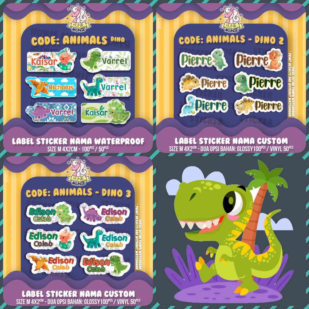 

Sticker Label Nama Custom - Cute Dinosaur Dinosaurs Dino Dinosaurus SERIES (100pcs+) Stiker Name