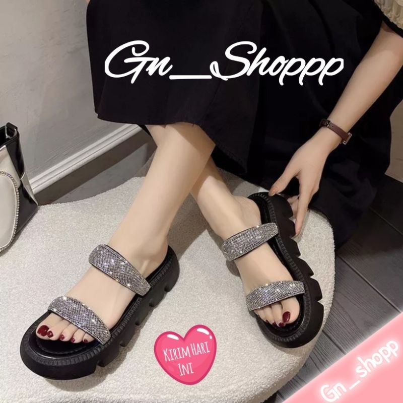 Sandal Wanita Gliter 2 Garis Rubber Super Premium Balance Import  2088-F1