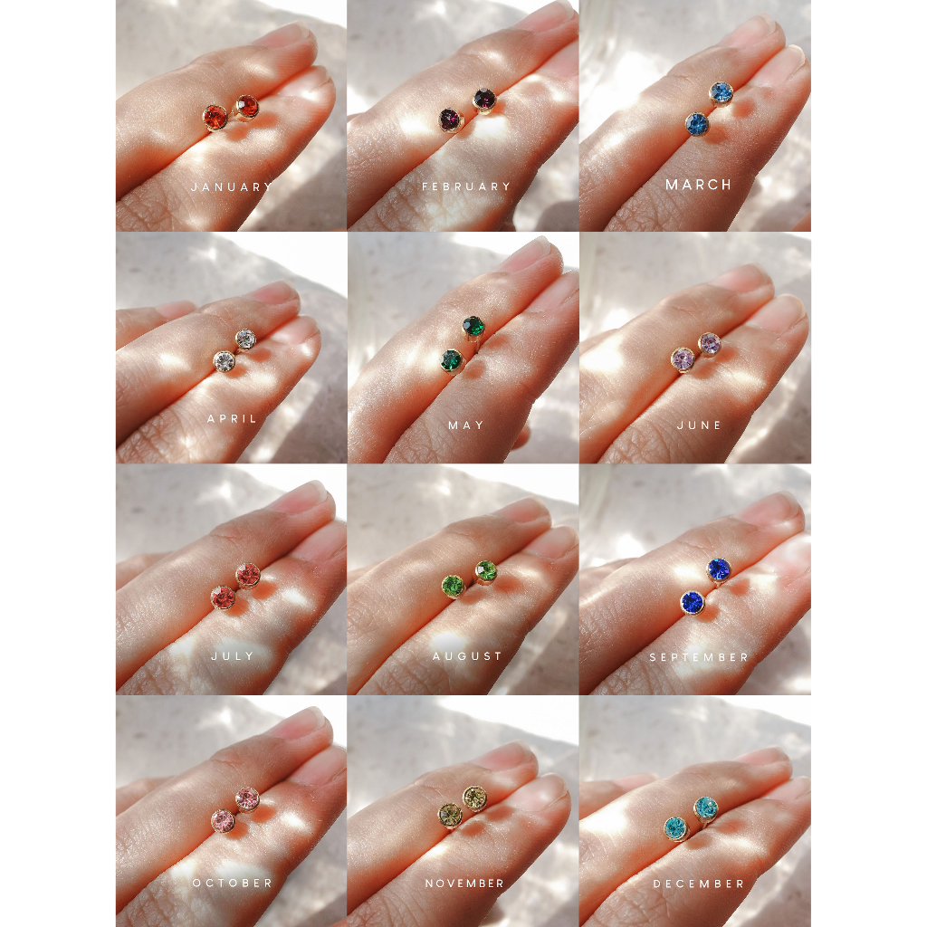 (ANTI KARAT) ANTING BIRTHSTONE - STAINLESS STEEL