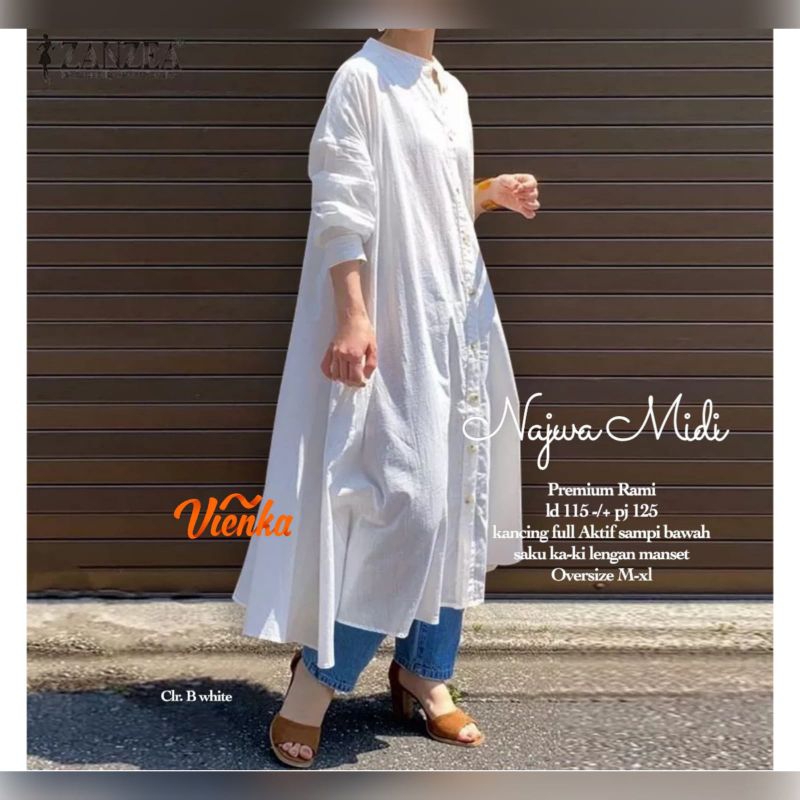 Najwa Midi Dress Polos Jumbo Linen Ld 115 By Vienka [ READY COD ]