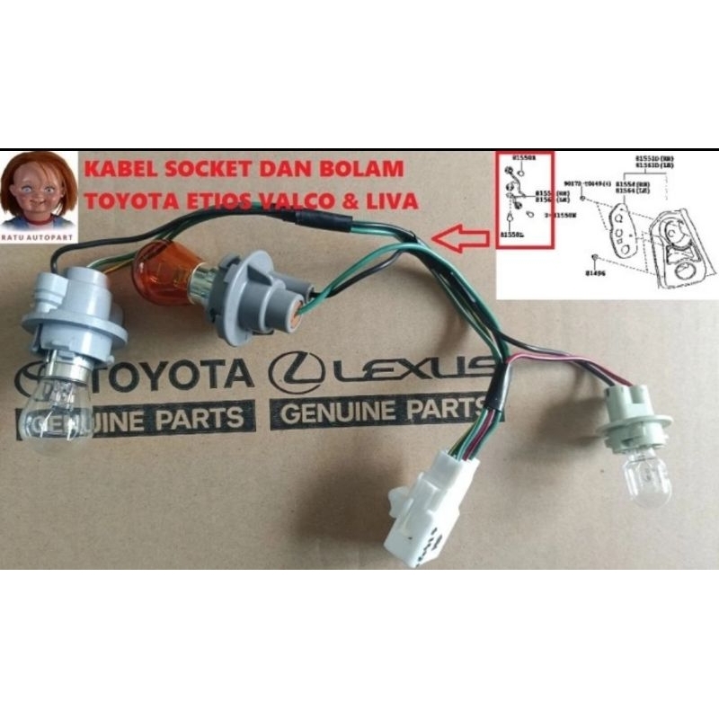 Kabel Socket Dan Bolam Lampu Stop Belakang Toyota Etios Valco Liva