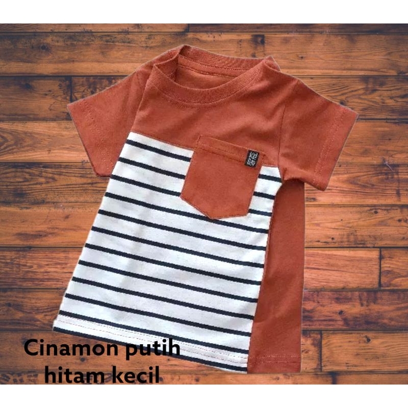 kaos kombinasi salur poket segitiga anak dan dewasa