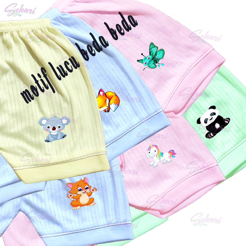 6 pcs- CELANA PENDEK  NEWBORN - 3 BULAN MOTIF KARTUN LUCU