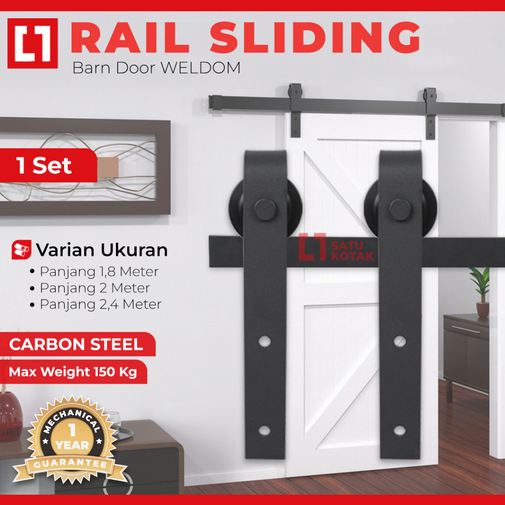 Rel Gantung Pintu Kayu Geser Sliding Rail Barn Door 2,4 Meter Weldom