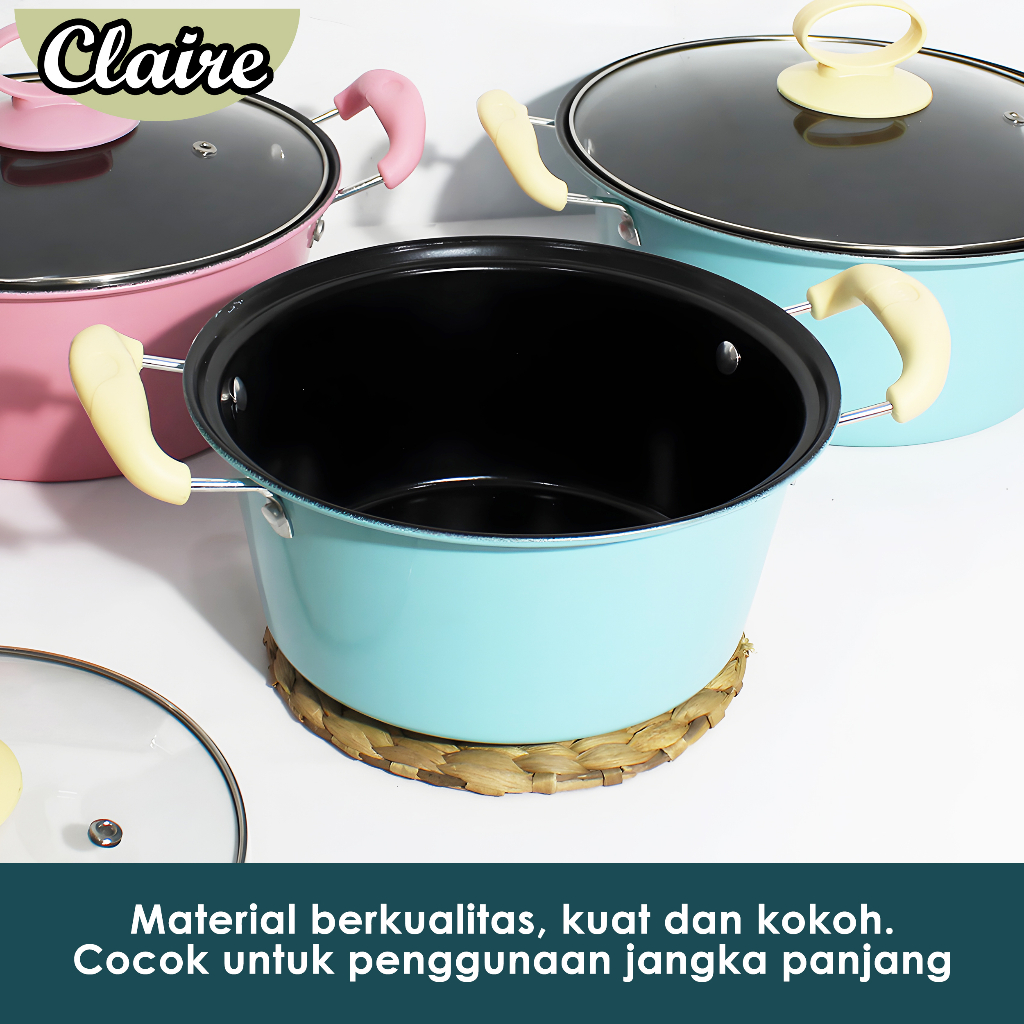 Panci Sup Enamel Tutup Kaca / Soup Pot Panci Susu Enamel