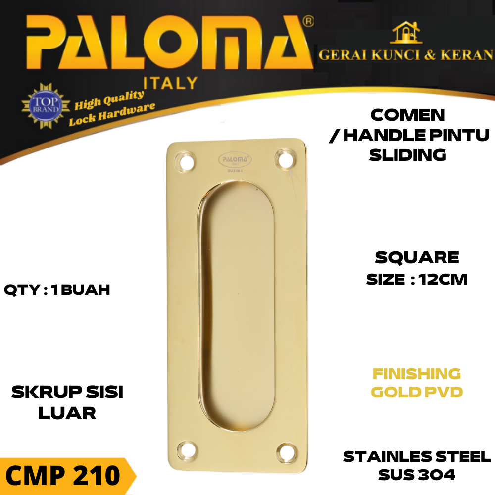 Handle Pintu Sliding PALOMA CMP 210 SQ 12cm Comen Flush Tanam Geser GOLD EMAS