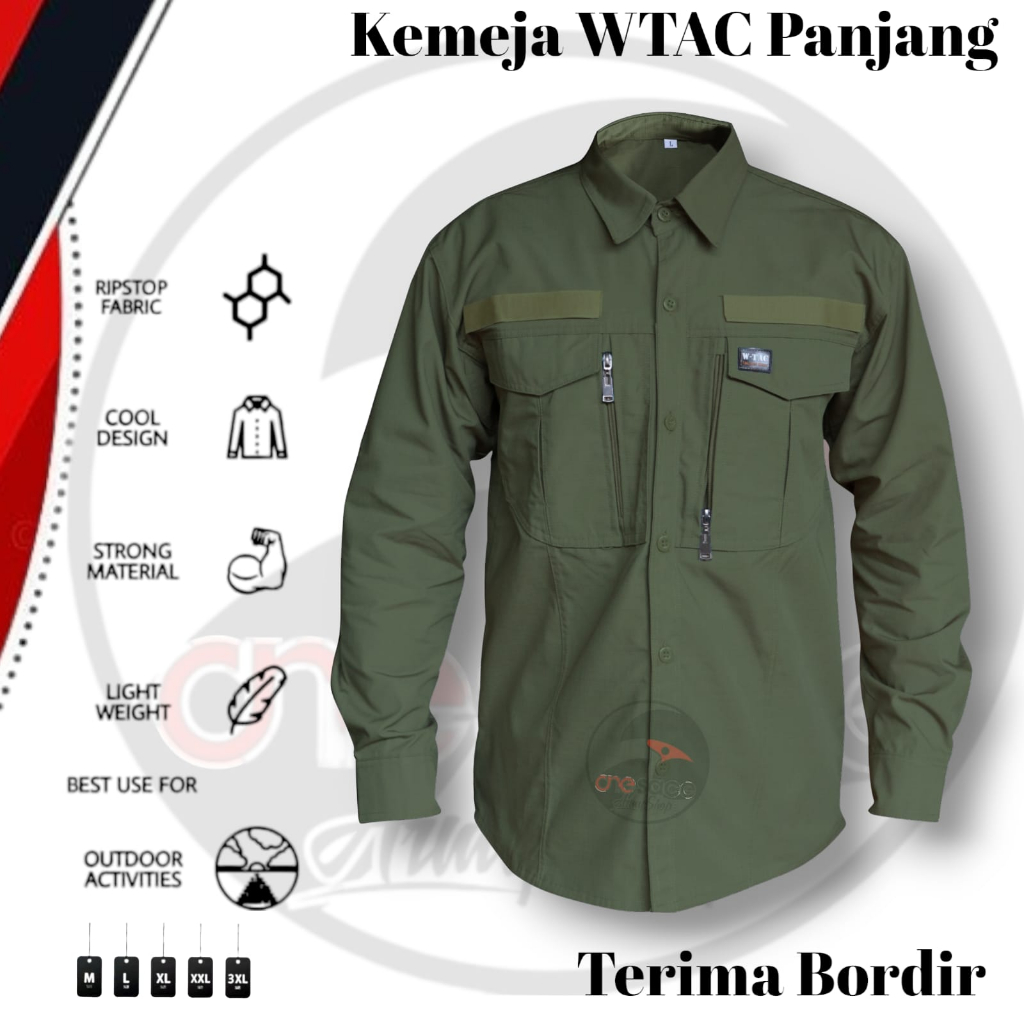 Kemeja Tactical W-TAC tangan Panjang/Kemeja Tactical/Kemeja Lapangan | Polisi | Army | Ripstop Tornado | PDL