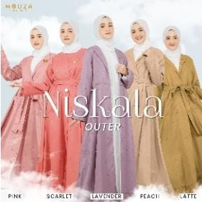 Mouza-Niskala Outer Scarlet-Pink-Peach-Latte-Lavender Mosecrepe Gamis Luaran Wanita Dewasa Remaja Lo
