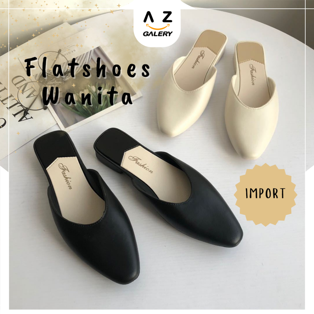 Sandal Sepatu Wanita Slip On Flat Import Kasual Kekinian Korean Style Sendal Cewek Murah Azgalery SPT-73