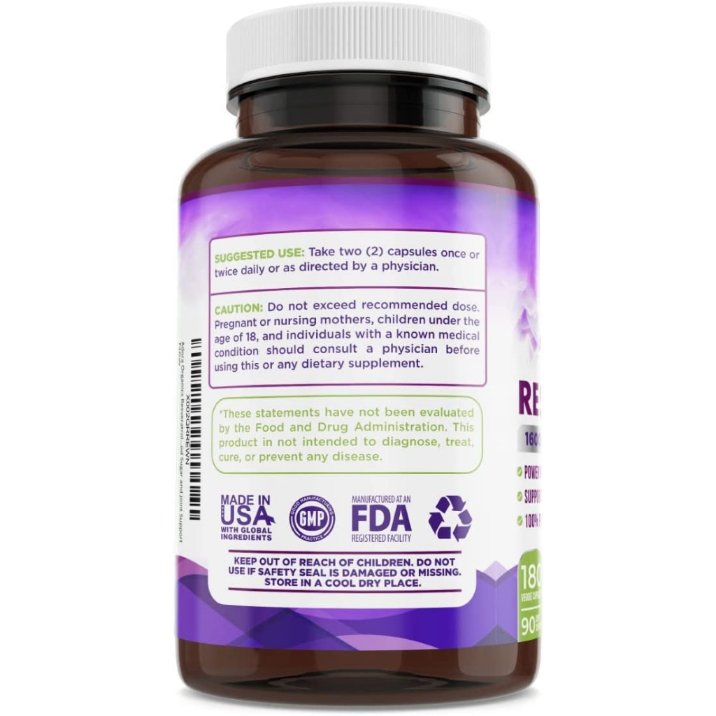 Adora Organics Resveratrol 1600mg Trans-Resveratrol Antioxidant Supports Joint Healthy Aging &amp; Heart