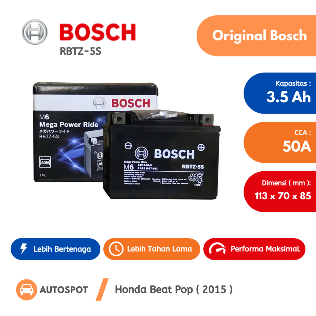 Aki Motor Honda Beat Pop ( 2015 ) Bosch RBTZ-5S