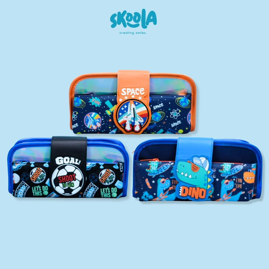 Skoola Tempat Pensil Lipat 3 Pencil Case Threefold Anak Laki - Laki Lucu Bola Dinosaurus Astronot - Pensy