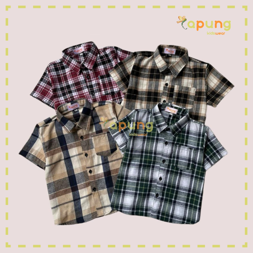 (Capung Kidswear) Kemeja Lengan Pendek Flanel Anak (1-6 tahun)