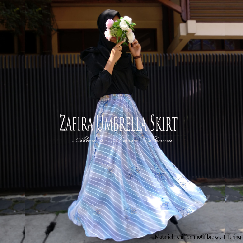 Rok Panjang Wanita Payung Muslimah Zafira  Rainbow Umbrella Skirt Griyaraditya Almira