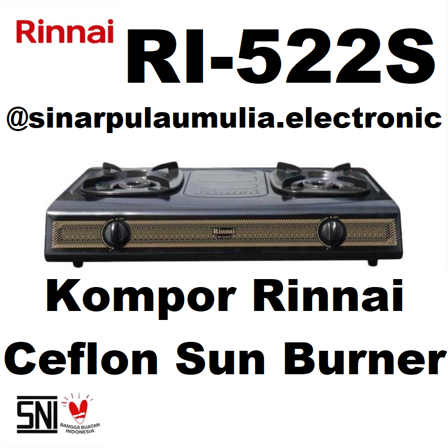 Rinnai Kompor Gas 2 Tungku Ceflon Sun Burner - RI-522S / RI 522 S / RI522S / RI522 S / RI 522S