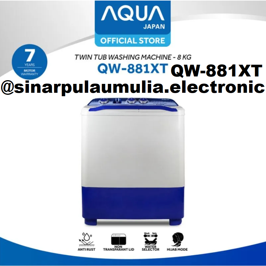 Aqua Mesin Cuci 2 Tabung Manual 8 KG - QW881XT / QW 881XT / QW 881 XT / QW-881XT / QW881