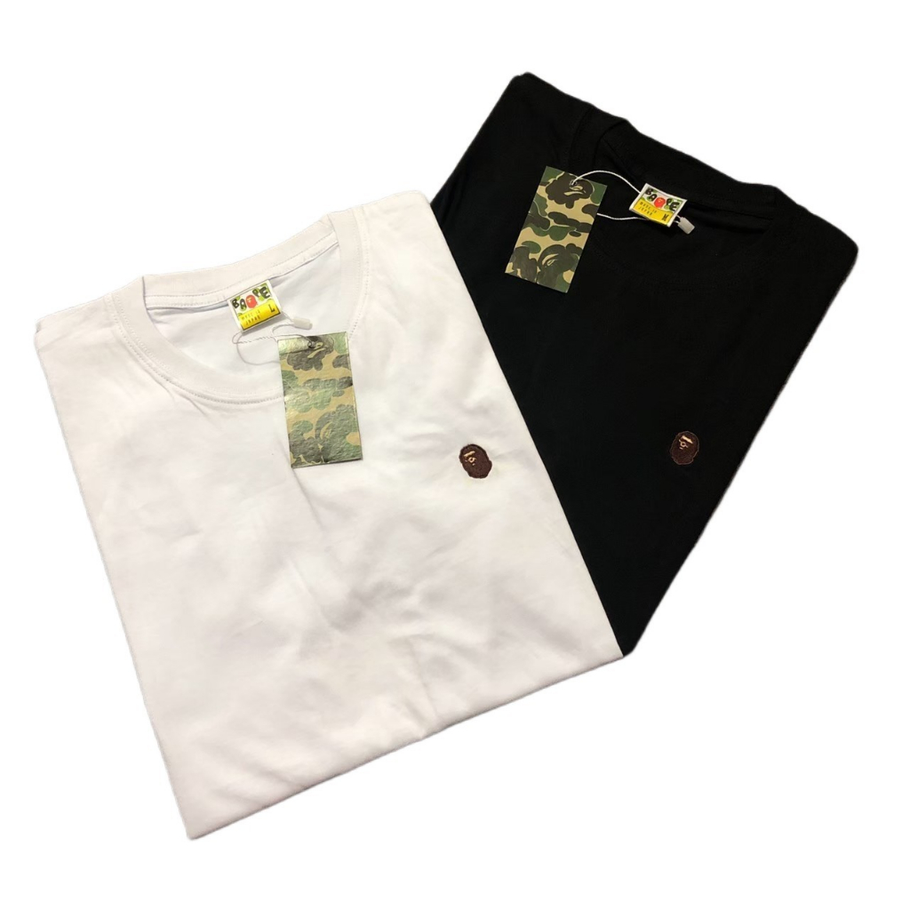 KAOS TSHIRT A BATHING APE BAPE SMALL LOGO BORDIR BLACK AND WHITE