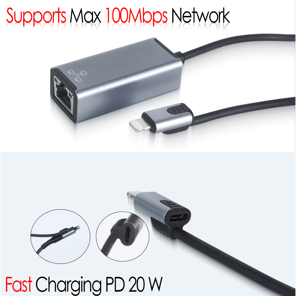 Ethernet Adapter Converter Lightning 10 Mb/s-100Mbps Network RJ45 LAN - CB 701