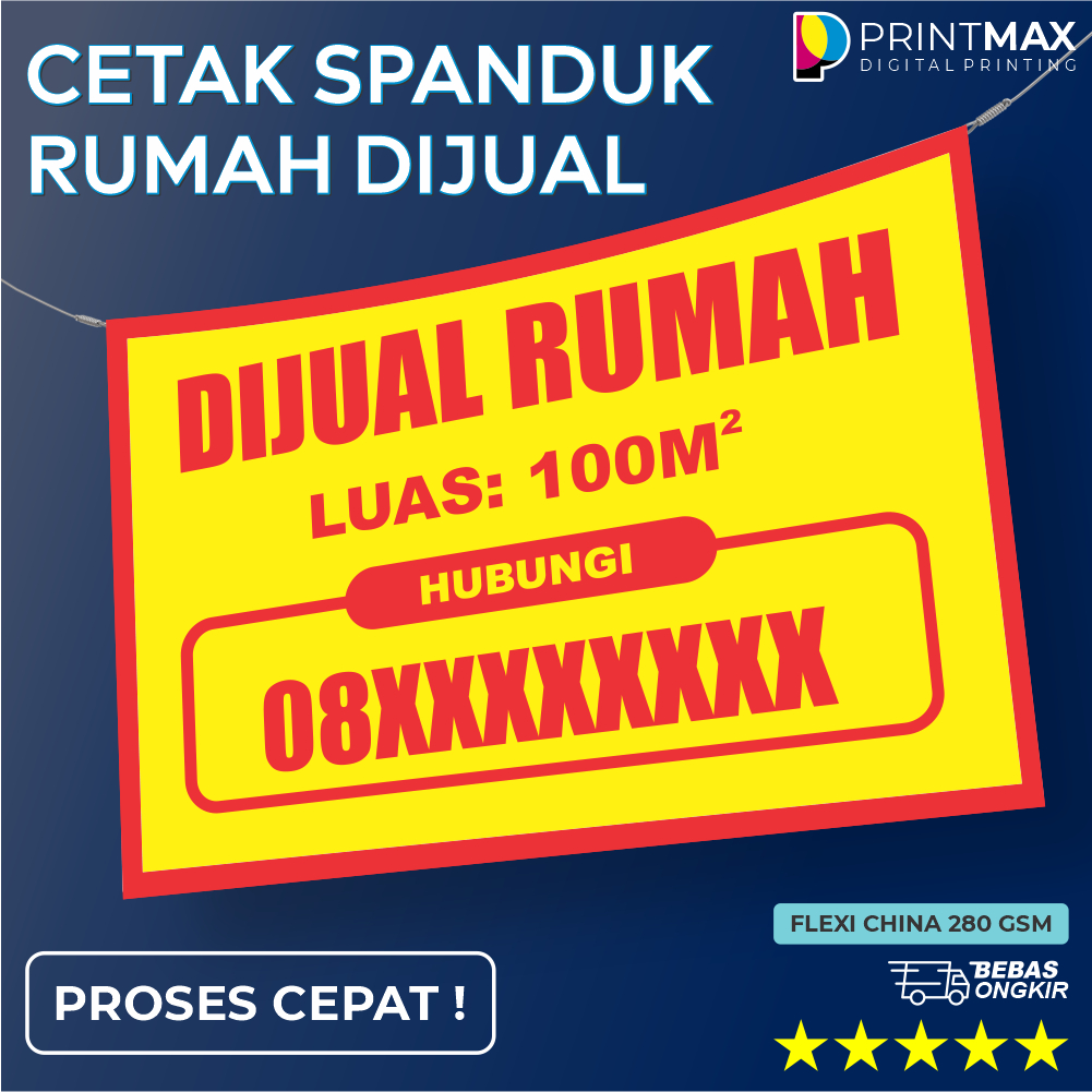 Cetak Spanduk Dijual Rumah / Cetak Spanduk Custom / Cetak Banner Rumah Dijual