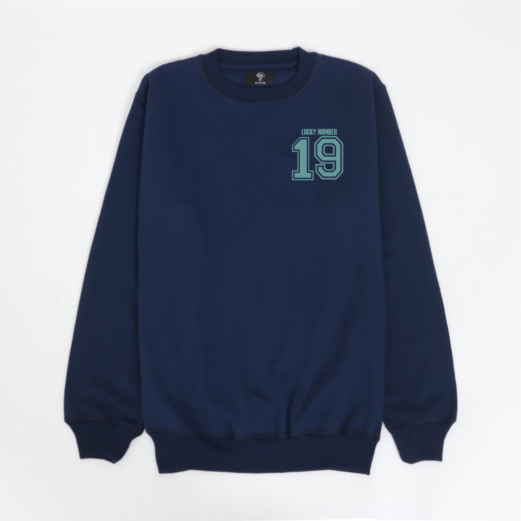 Sweater Crewneck Pria Wanita Warna Hijau Botol  Sweatshirt Unisex Bahan Katun Fleece Motig Angka 19 M L XL XXL Original dari Distro