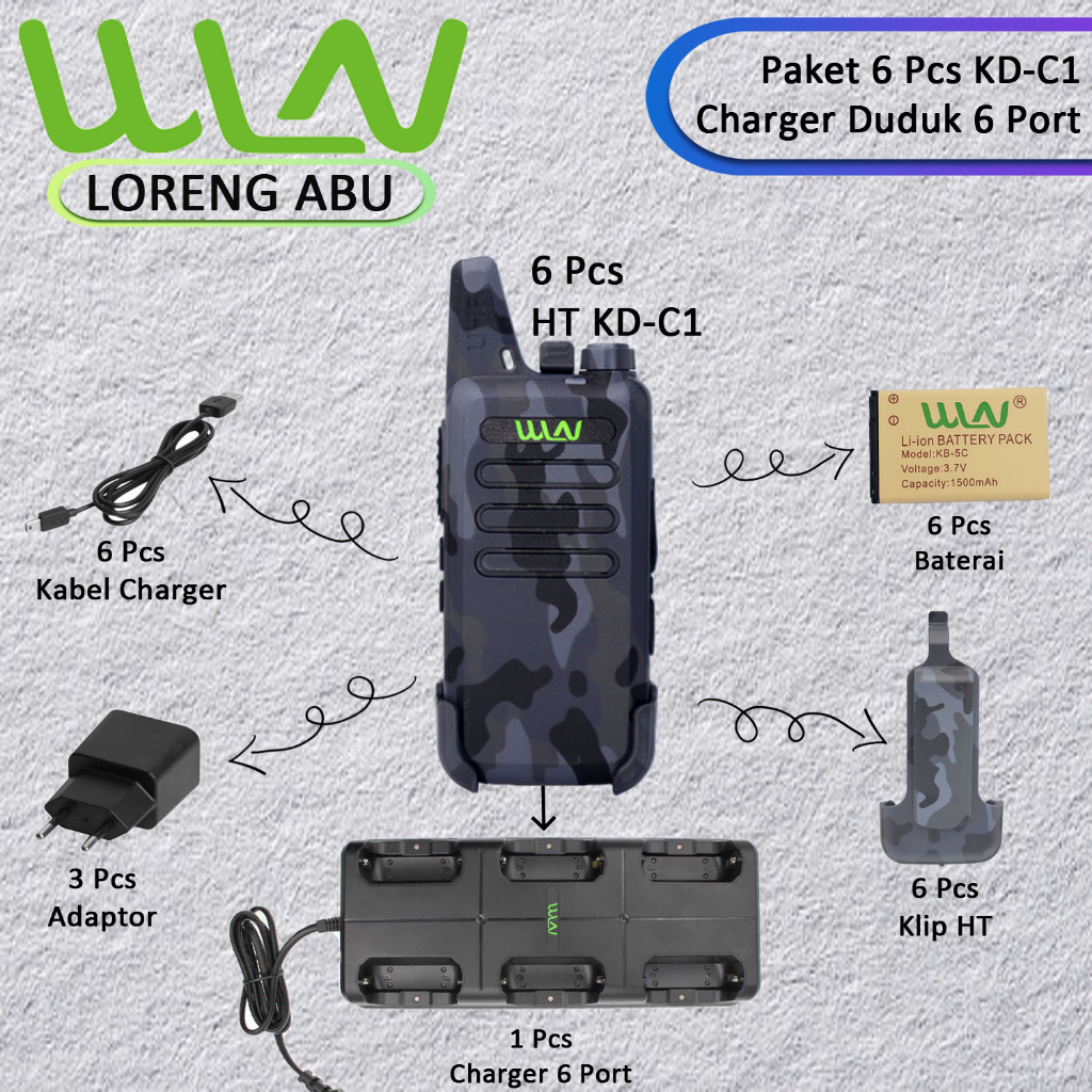 PAKET BUNDLING 6 PCS HT WLN KD-C1 LORENG (ALL VARIANT) PLUS CHARGER 6 PORT