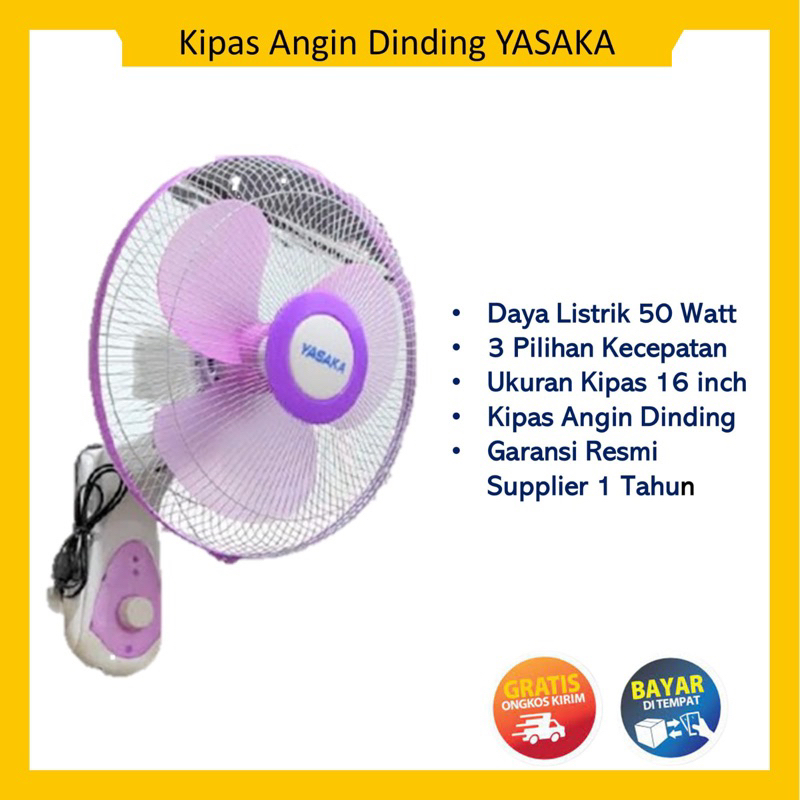 Yasaka Wall Fan 16&quot; Kipas Angin Dinding 1610 Hitam 50watt