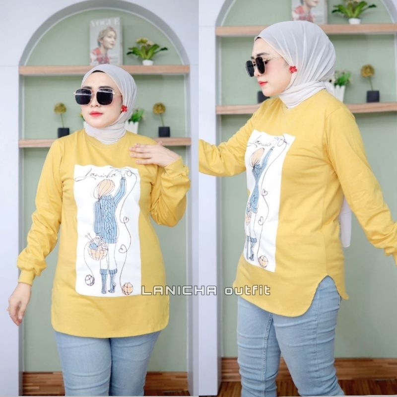 ATASAN KAOS WANITA LENGAN PANJANG TOP ORIGINAL LANICHA PAKAIAN FASHION WANITA TERBARU