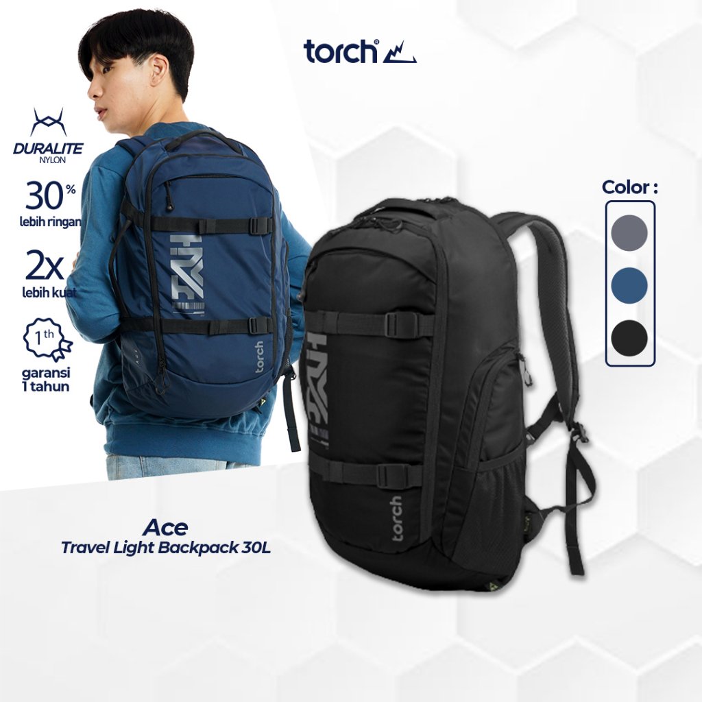 TORCH Ace Tas Ransel Gamers Punggung Laptop 14 15 16 inch Pria Wanita Tahan Air 30 Liter - Travel Backpack Roll Top Water Ressistant