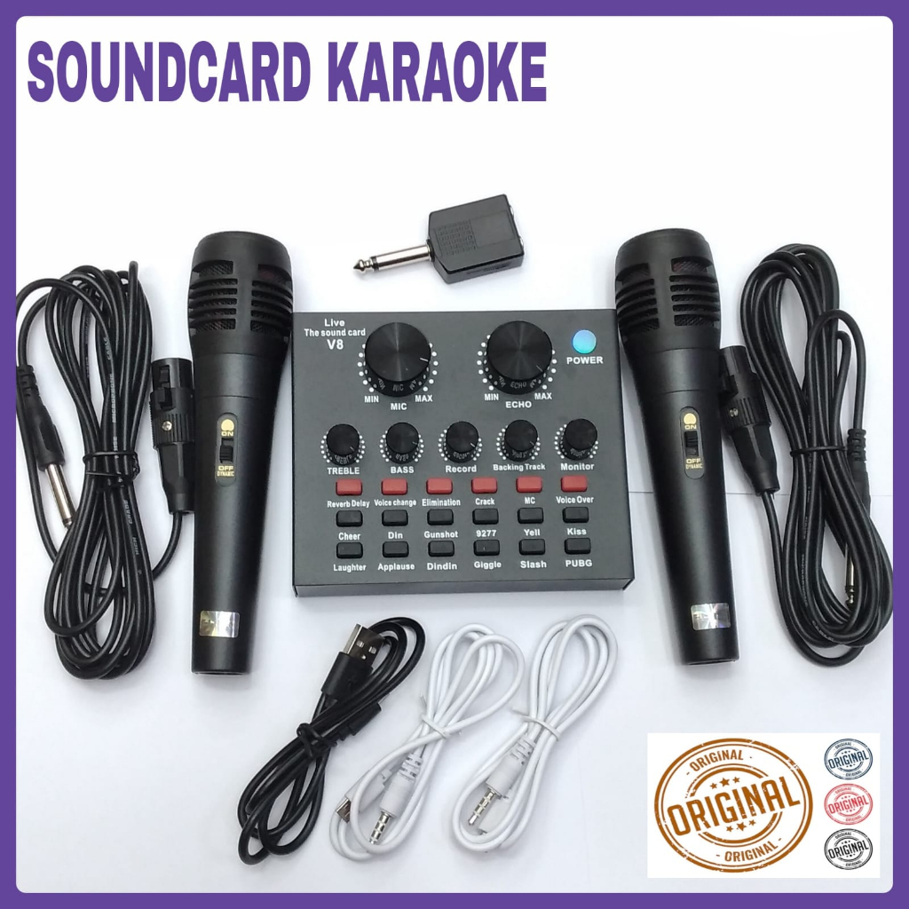 Mic Karaoke Dan Soundcard Microphone Headset - V8S - Black