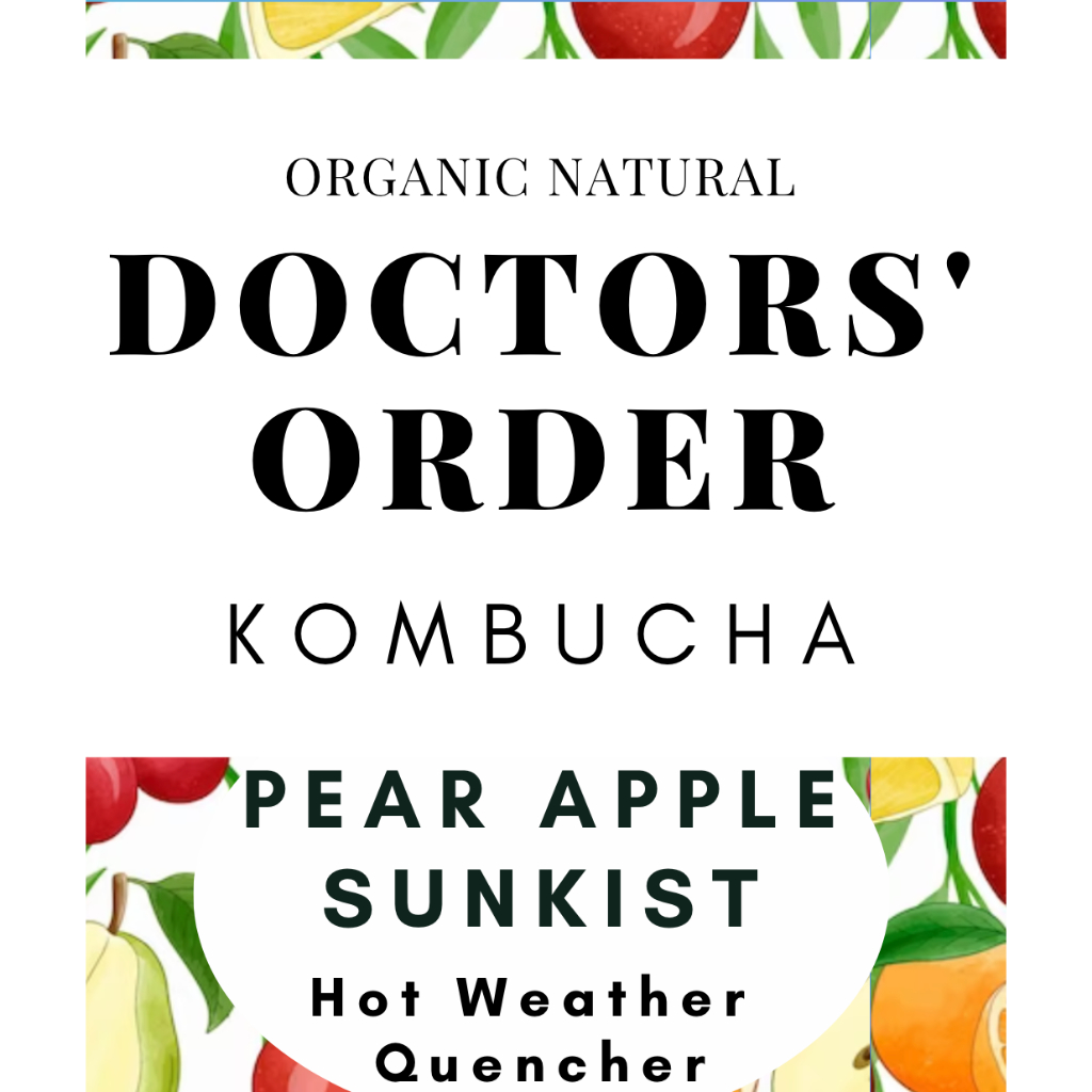 

Doctors' Order Kombucha (LIMITED PROMOTION): Fruit Mix PEAR + APPLE + Sunkist ORANGE kombucha.