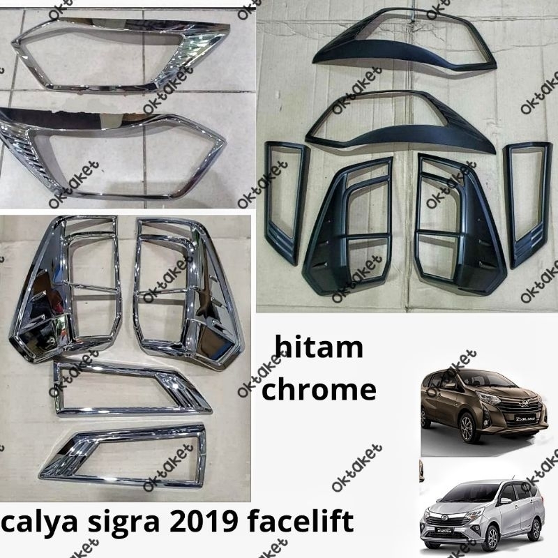 paket garnish lampu  depan belakang calya sigra facelift 2019 2020 2023  hitam chrome