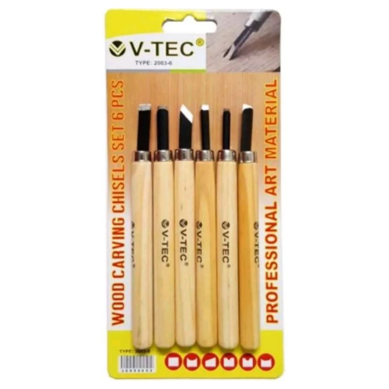 

V-TEC Professional Art Material Wood Carying Chisel / Pisau Ukir Type Set 6 pcs - 2003-6