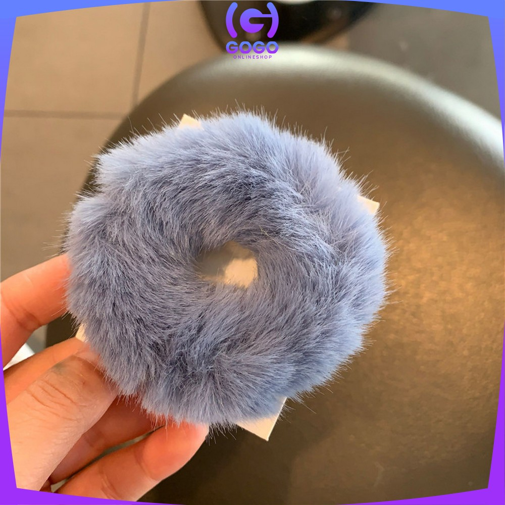 GOGO-C877 Ikat Rambut Bulu Pompom Polos Elastis Korean Style / Scrunchie Ponytail Ikat Rambut Anak Perempuan / Karet Aksesoris Rambut Cepol Wanita Import