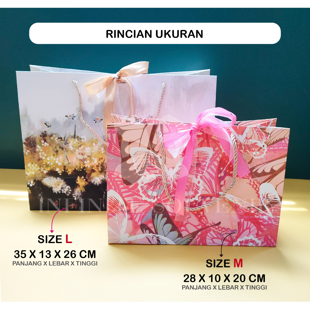 Double Pita Kantong Tas Paper Bag Ukuran Besar dan Sedang / Paperbag Kertas Karton Tebal dengan Ribbon Tile Minimalis dan Elegan / Gift Bag Kado Ulang Tahun / Birthday / Pernikahan / Hadiah