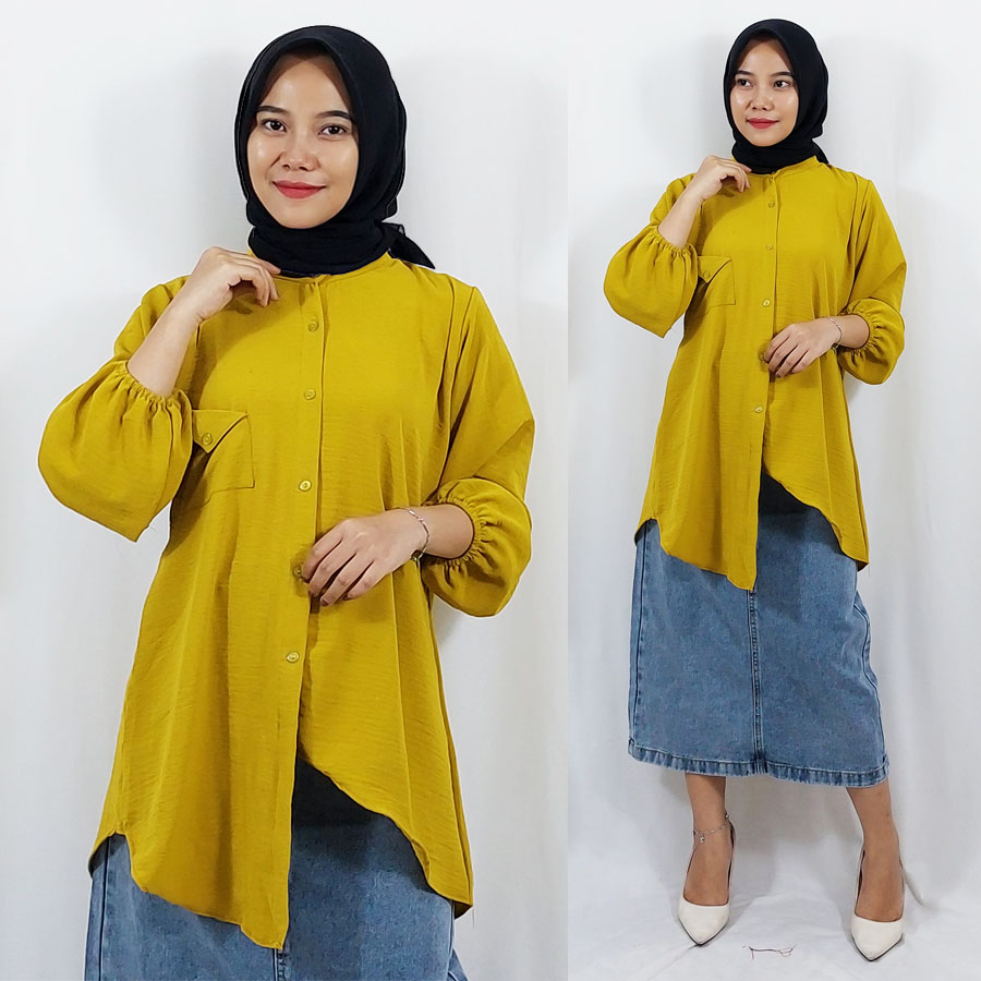 CARLINA BLOUSE TUNIK WANITA CRINKLE AIRFLOW ASYMETRIS FASHION