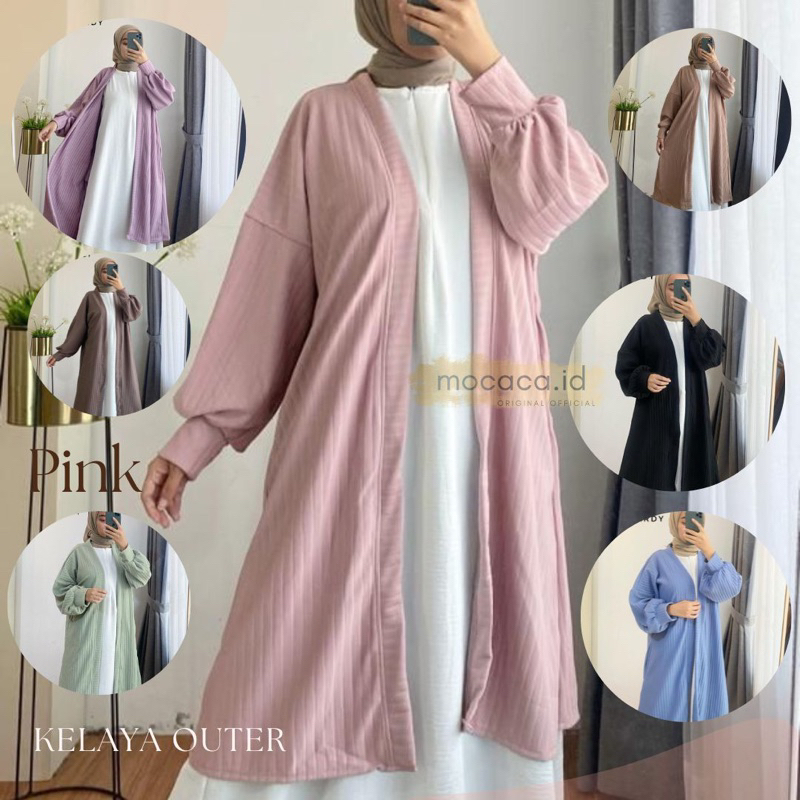 kelaya outer by mocaca hitam denim baby pink choco milo frapuchino coklat denim biru hijab ootd modis