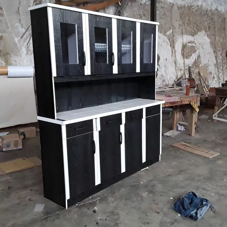 PREMIUM Lemari Dapur Lemari Sayur 4 Pintu Kayu BAHAN ANTI JAMUR ANTI AIR Rak Piring Lemari Makan Kit