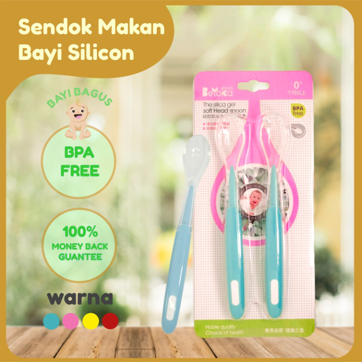 Sendok Makan Bayi Bpa Free Bahan Silikon Lembut 4 Warna Dapet 2 pcs