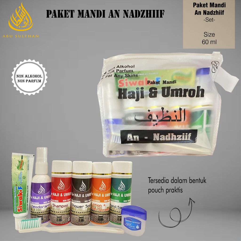 Perlengkapan Mandi Haji Umroh An Nadzhiif Satuan 60 ML Sabun Mandi Travel Sabun Non Parfum Non Alkohol