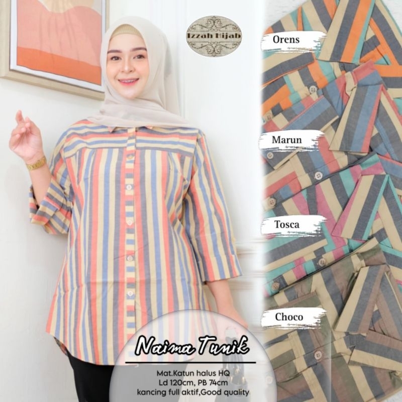 Atasan Wanita Tunik Kekinian Motif Garis Naima By Izzah