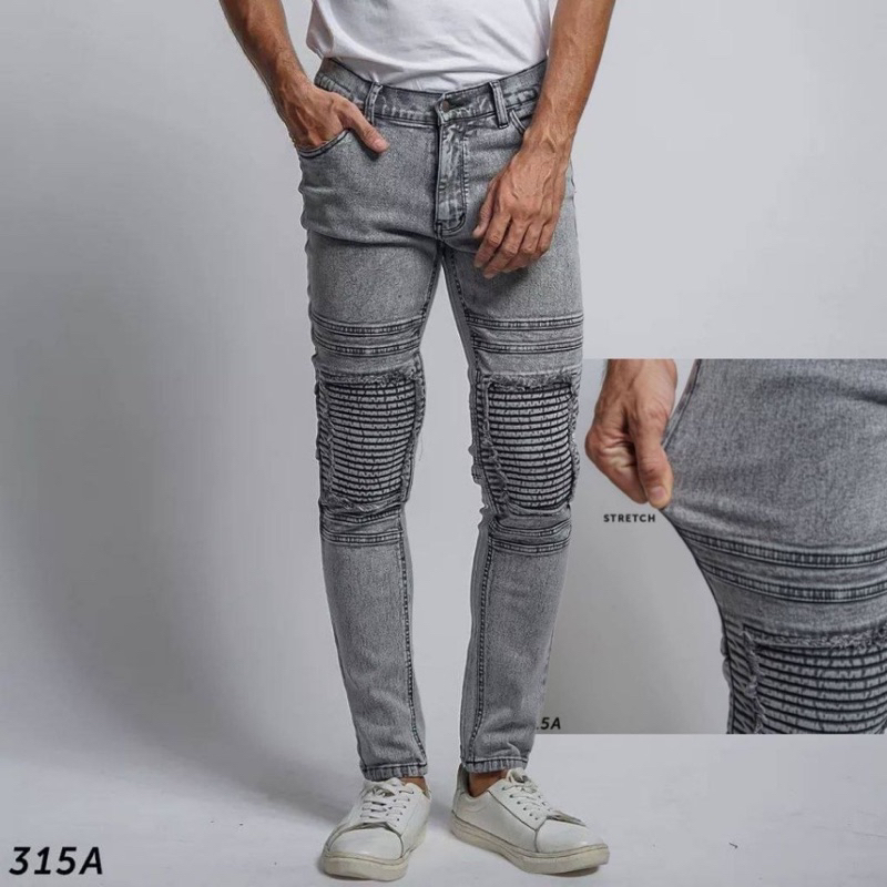 Celana jeans Pria Celana Jeans Biker Riders Pria Skinny Jeans Panjang Polos Sobek Popol