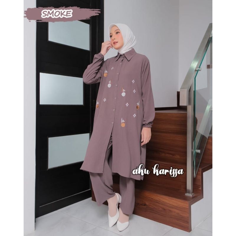 setelan celana tunik ayula aku karissa one set setcel Be happy oneset terbaru modis lucu murah muslim wanita kerja hangout ootd fashion