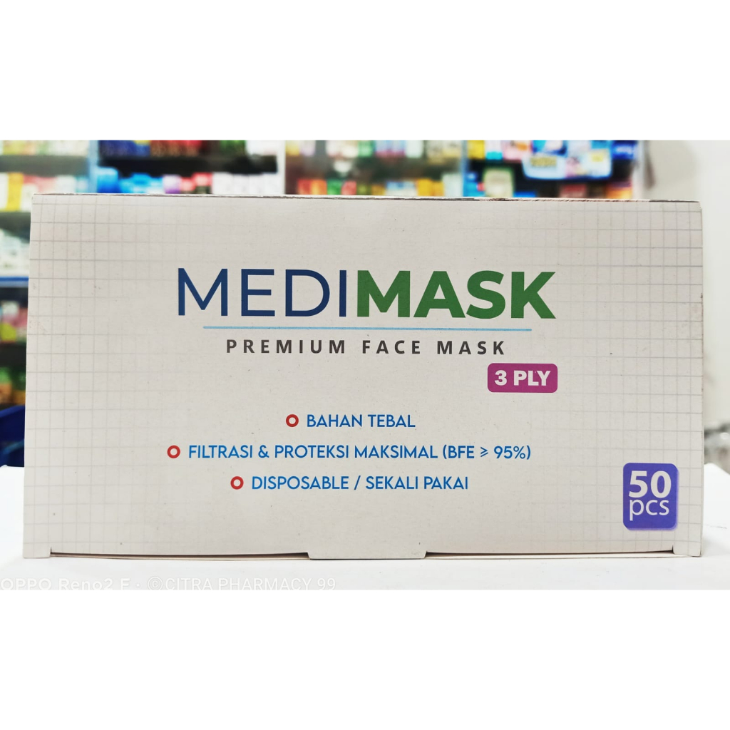 𝐌𝐚𝐬𝐤𝐞𝐫 𝐇𝐢𝐭𝐚𝐦/Masker Biasa 3ply Merk Medi Mask - 1 Kotak Isi 50pcs