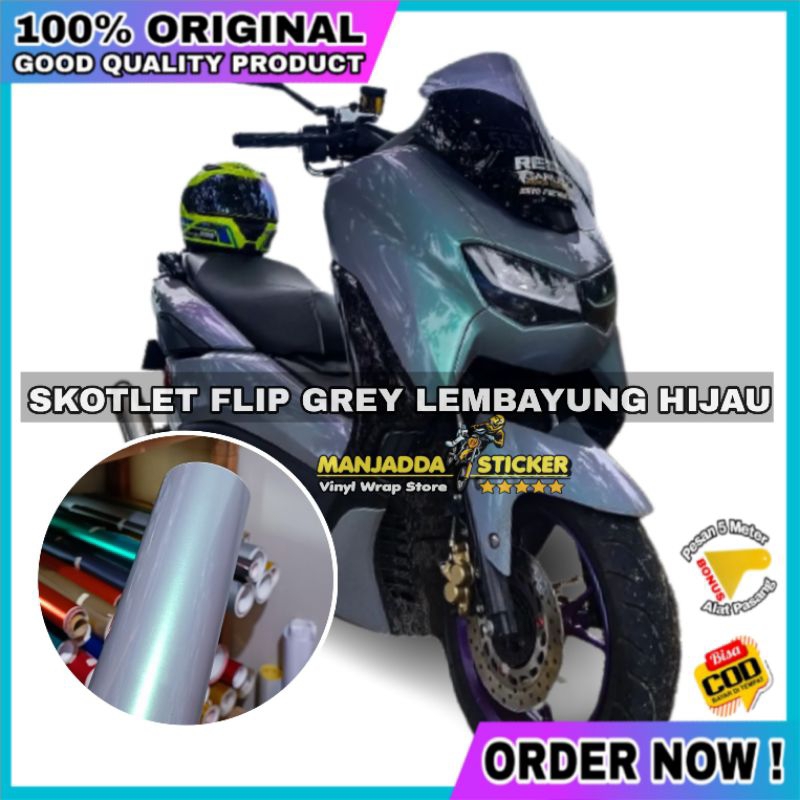 Stiker Skotlet Abu Lembayung Hijau Scotlite Flip Grey Kualitas Premium Bahan Tebal Lentur Mudah Dipasang