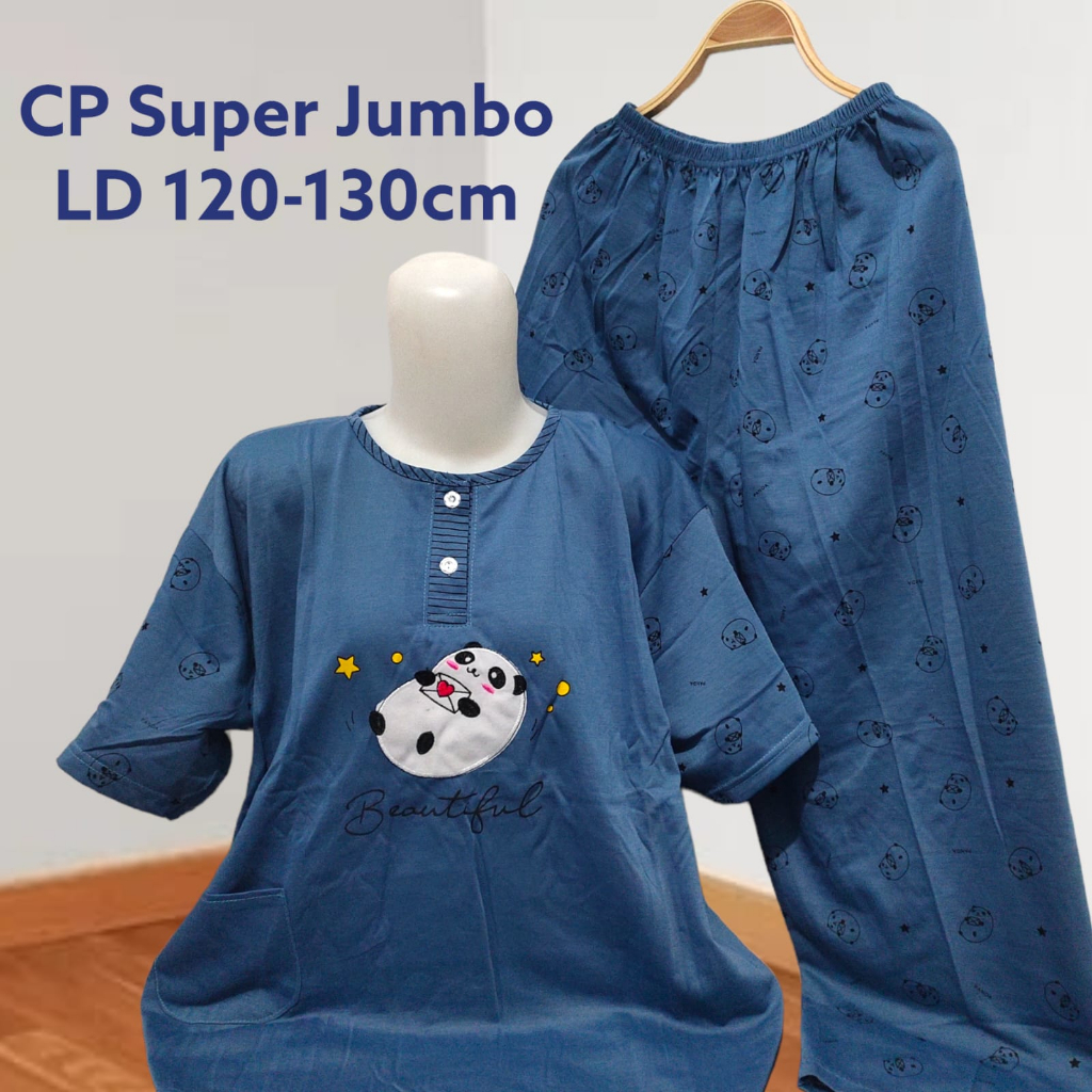 Babydoll CP Super Jumbo 4L Oversize Bahan Kaos LD 130cm Gambar Bordir Dan Sablon Model Celana Panjang Cocok Untuk Busui