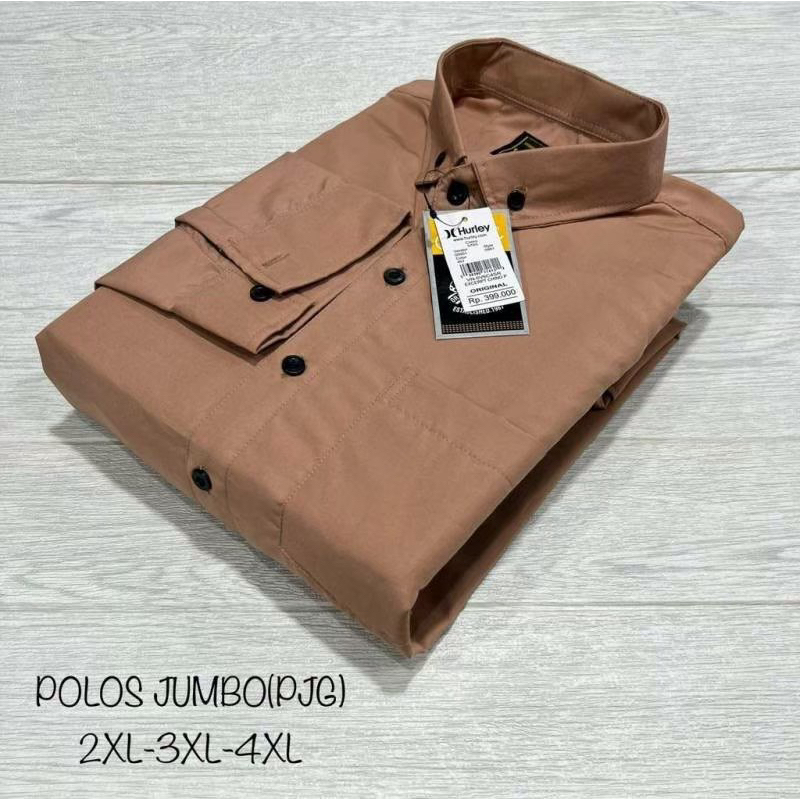 KEMEJA JUMBO POLOS LENGAN PANJANG HEM PRIA WARNA MILO HIJAU MINT MOCCA PUTIH HITAM MAROON ABU KEMEJA