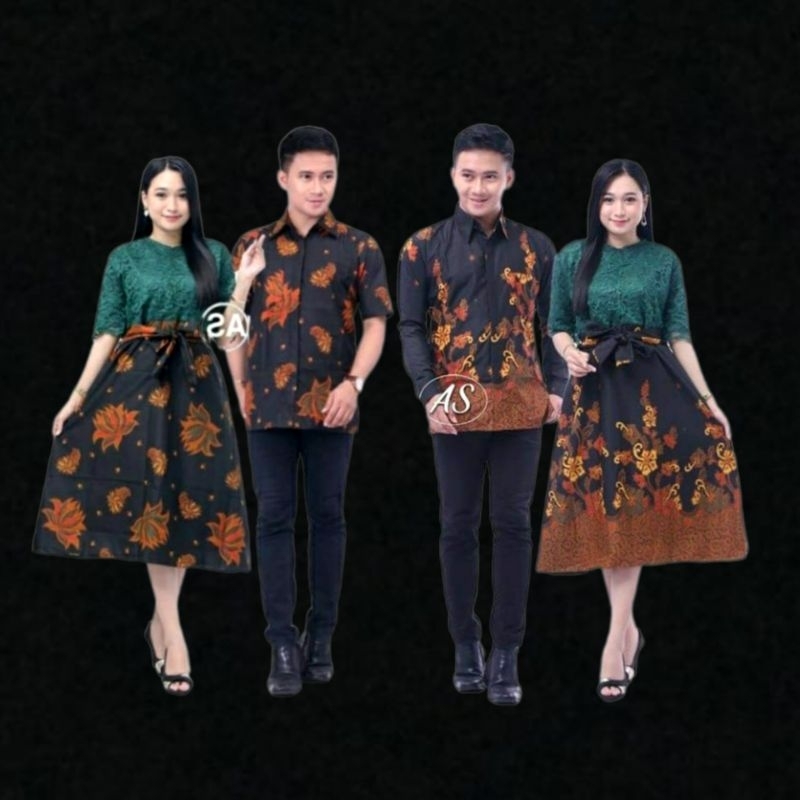 Ori Aksara Batik - Couple Atasan Sarimbit Batik Kombinasi Brokat Pria & Wanita Modern Warna Hijau Bo
