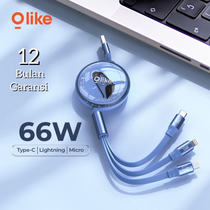 Olike D104 Kabel Charger Data 3in1 66W Fast Charging Micro iPhone Type C